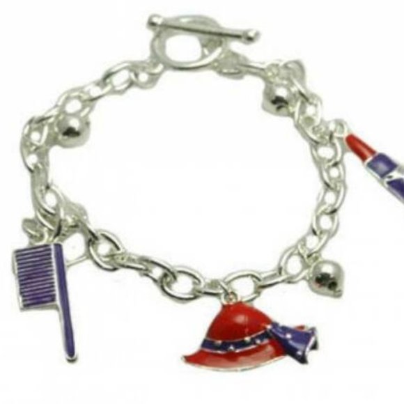 Red Hat bracelet lobster claw clasp enamel silver - Picture 2 of 3